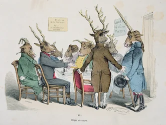 Repas de Corps, karikatuur uit de serie „Les Métamorphoses du Jour“, herdrukt in 1854